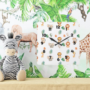 Boho Jungle Animals Square Wall Clock