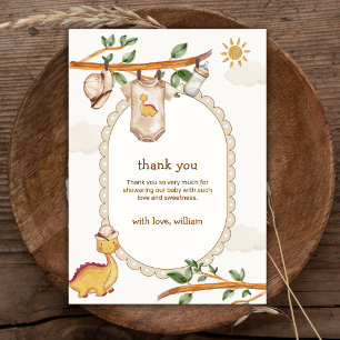 Boho Jungle Dinosaur Clothesline Boy Baby Shower Thank You Card