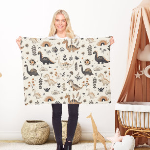 Boho Jungle Dinosaur Pattern Fleece Blanket