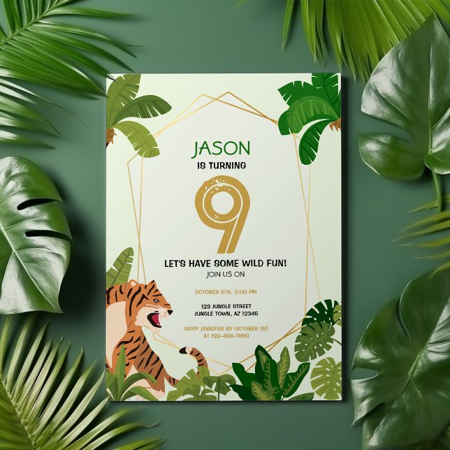 Boho Jungle Safari Animal Tiger Geometric Birthday Invitation (Creator Uploaded)