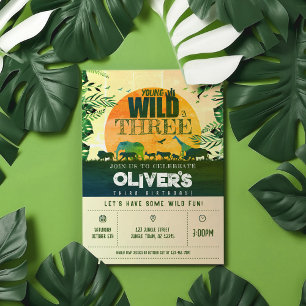 Boho Jungle Safari Animals Young Wild & 3 Birthday Invitation
