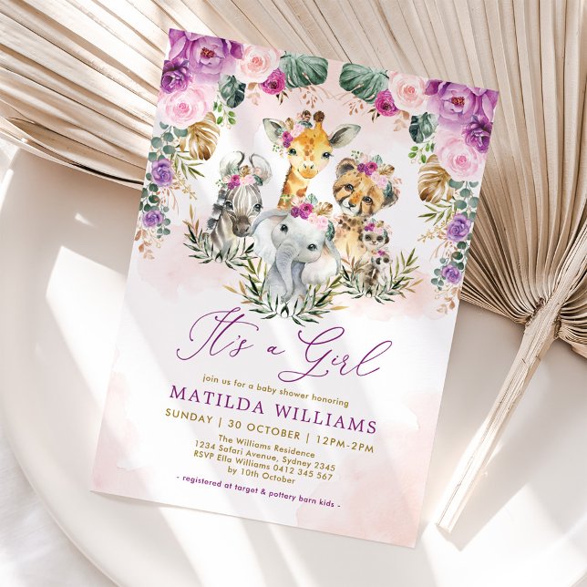 Boho Jungle Safari Wild Animals Girl Baby Shower Invitation (Creator Uploaded)