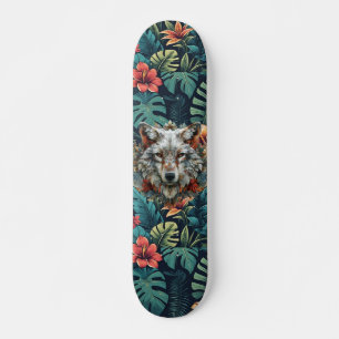 Boho Jungle White Wolf Skateboard 