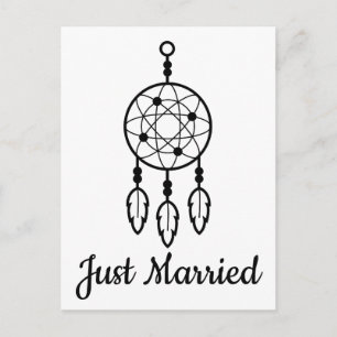 Boho Just Married Wedding Dreamcatcher Tribal Announcement Postcard
