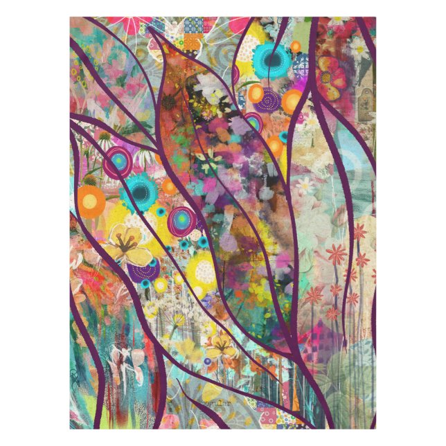Boho Kaleidoscope - Nature Inspired Floral Art -  Tablecloth (Front)