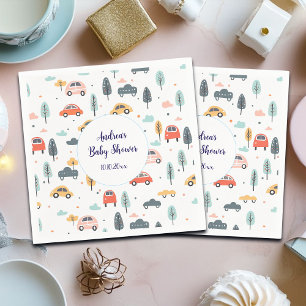 Boho Kids Cars, Trees & Clouds Pattern Baby Shower Napkin