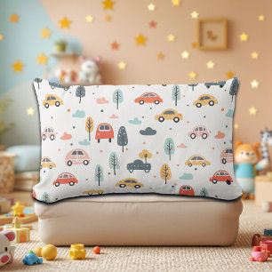 Boho Kids Cars, Trees & Clouds Pattern Lumbar Cushion
