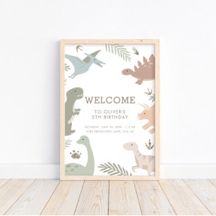 Boho Kids Dinosaur-Theme Birthday Sign Poster