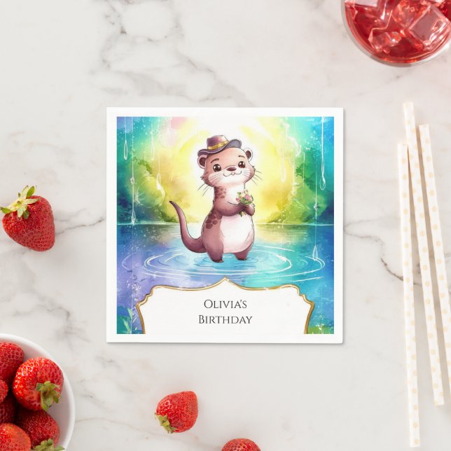 Boho Kids Otter Birthday Napkin (Insitu)
