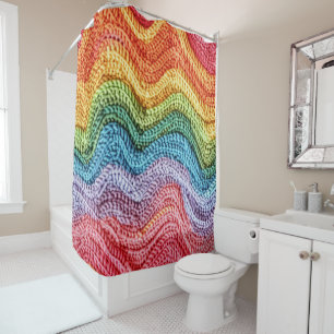 Boho Knit Striped Colorful, Cozy & Artisanal Vibes Shower Curtain