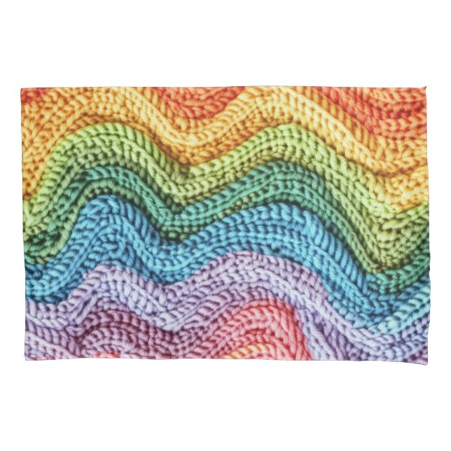 Boho Knit Striped Colourful, Cosy & Artisanal Vibe Pillowcase (Front)