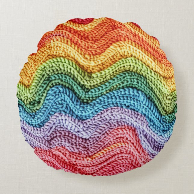 Boho Knit Striped Colourful, Cosy & Artisanal Vibe Round Cushion (Front)