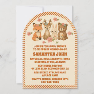 Boho Knitted Floral Woodland Animals Baby Shower Invitation
