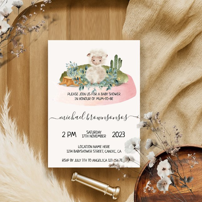 Boho Lamb Sheep Tropical Baby Shower Invitation (Creator Uploaded)
