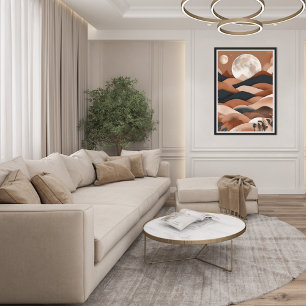 Boho Landscape Moon Terracotta Poster