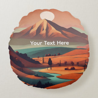 Boho landscape round cushion