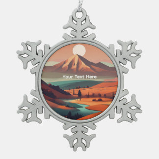 Boho landscape snowflake pewter christmas ornament