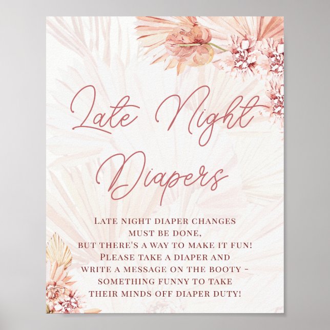 Boho Late Night Diapers Blush Baby Shower Sprinkle Poster (Front)
