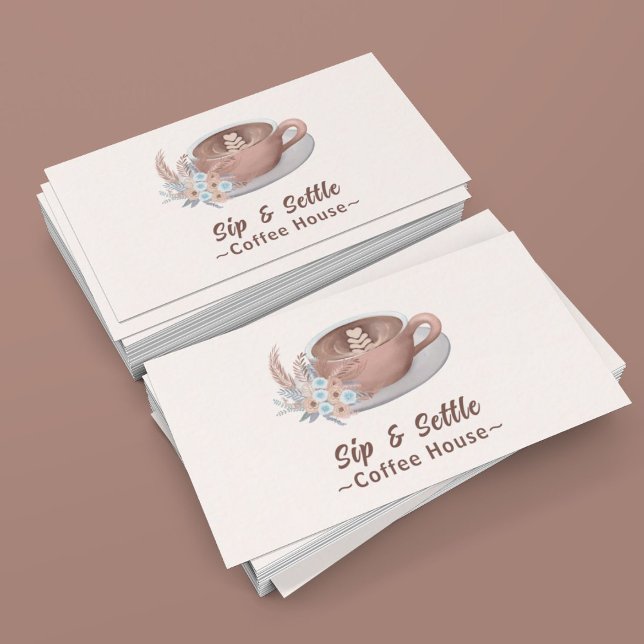 Boho Latte With Flowers Personalised Business Card (Creator Uploaded)