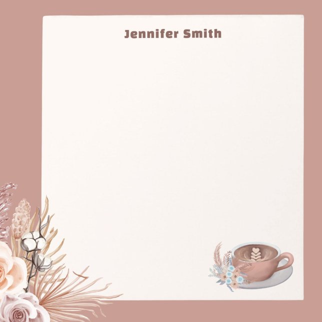 Boho Latte With Flowers Personalised Notepad (Creator Uploaded)