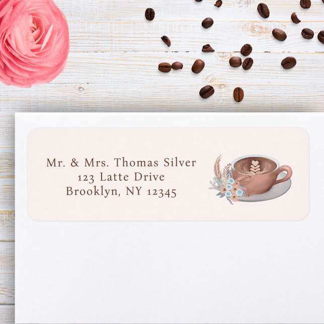 Boho Latte With Flowers Return Address Label (Creator Uploaded)