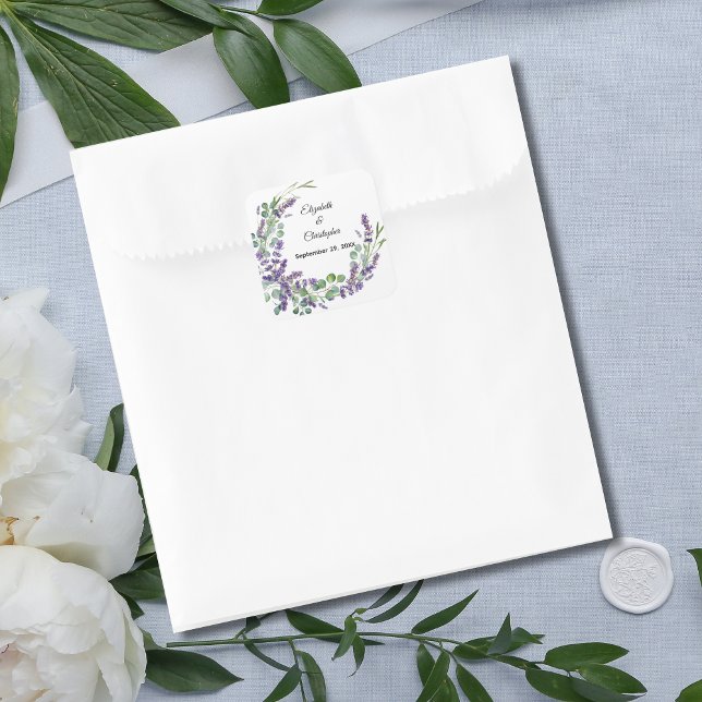 Boho Lavender Eucalyptus Wedding Square Sticker (Lavender Eucalyptus Wedding Favor Stickers and Envelope Seals. )