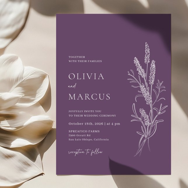 Boho Lavender Floral Minimalist Wedding Invitation (Lavender Wedding Invitation)