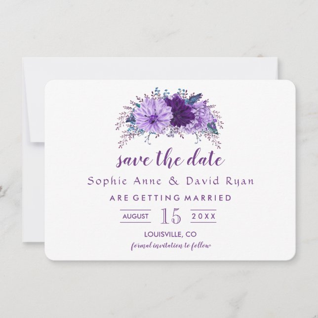 Boho Lavender Floral Plum Purple Save the Date (Front)