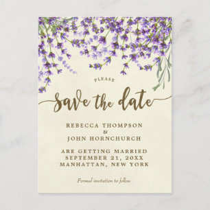 boho lavender floral wedding save the date announcement postcard