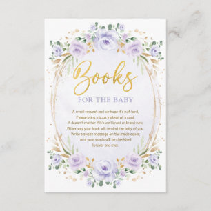 Boho Lavender Gold Flower Books for Baby Girl Enclosure Card