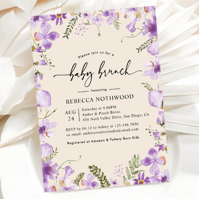 Boho Lavender Lilac Florals Baby Brunch Invitation (Creator Uploaded)