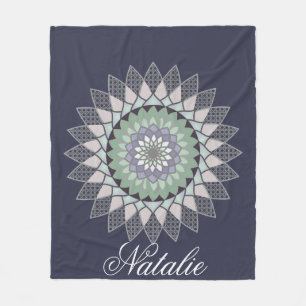 Boho Lavender Lotus Mandala Monogram Fleece Blanket