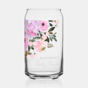 Boho Lavender Pink Floral Watercolor Baby Shower Can Glass