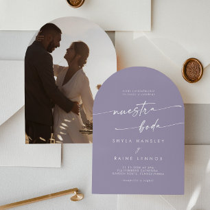 Boho Lavender Purple Photo Arch Spanish Wedding Invitation
