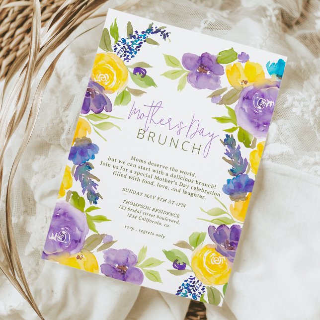 Boho lavender yellow floral mother's day invitation (Boho lavender yellow floral mother's day invitation)