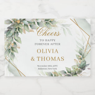 Boho lavish eucalyptus greenery and gold wedding liquor bottle label