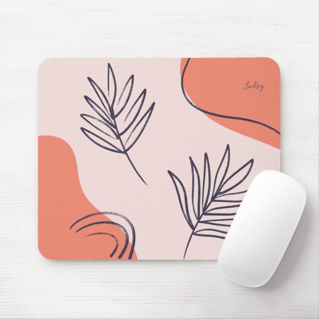 Boho Leaf Abstract Line Art Personalised Mouse Pad (With Mouse)