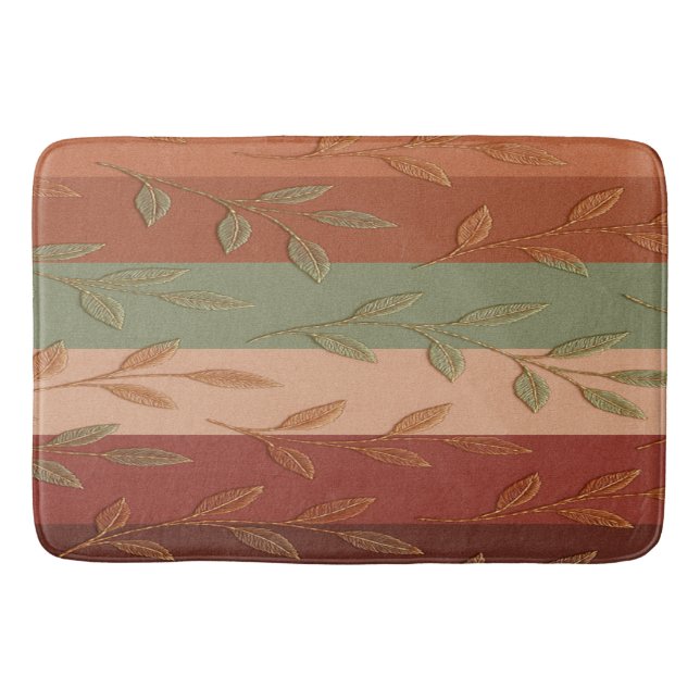 Boho Leaf Pattern Rustic Home Decor  Bath Mat (Front)