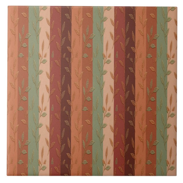 Boho Leaf Pattern Rustic Home Decor  Ceramic Tile (Front)