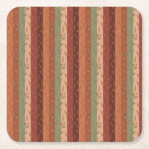 Boho Leaf Pattern Rustic Home Decor Square Paper Coaster