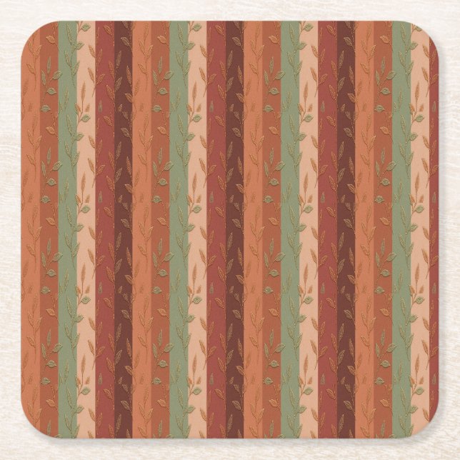 Boho Leaf Pattern Rustic Home Decor  Square Paper Coaster (Front)