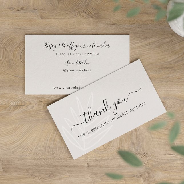 Boho Leaf Taupe Thank You For Your Order Business Card (Creator Uploaded)