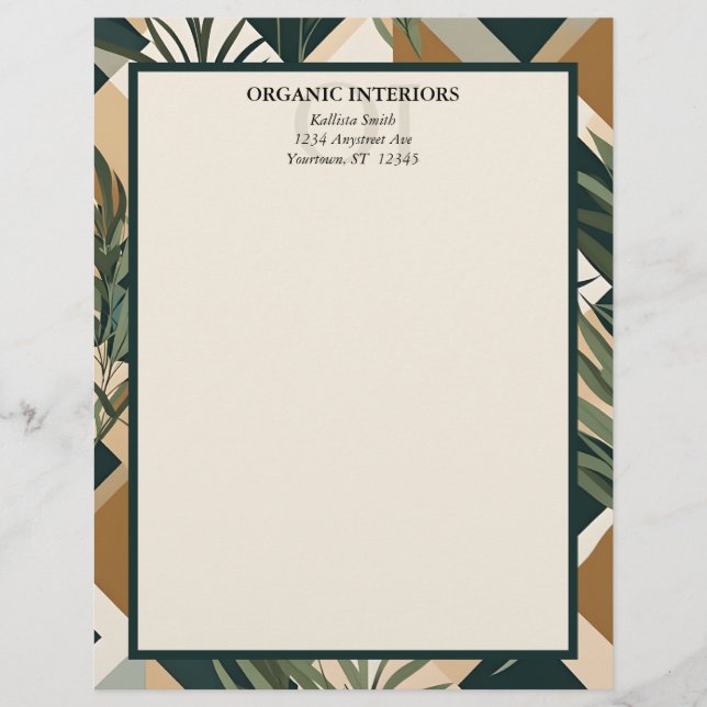 Boho Leaves and Geometric Shapes Custom Letterhead (Front)