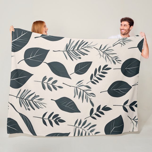 Boho leaves art fleece blanket (In Situ)