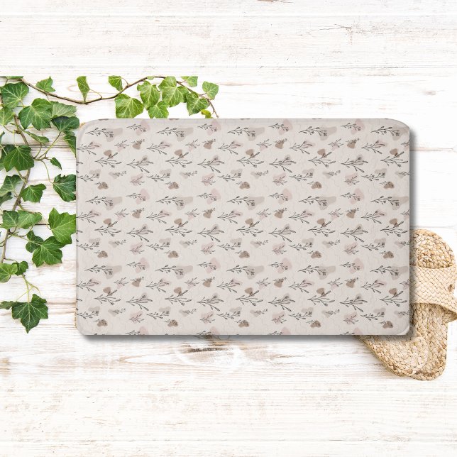 Boho Leaves Botanical Beige Cream Pink Black Bath Mat (Creator Uploaded)