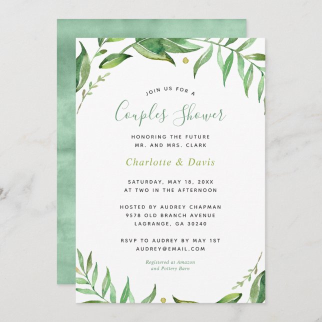 Boho Leaves Couples Shower Invitation (Front/Back)