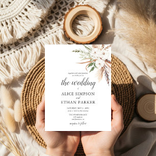 Boho Leaves Pampa Grass Wedding Invitation  Postcard