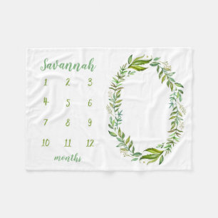 Boho Leaves Personalised Baby Milestone Photo Fleece Blanket