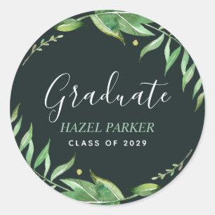 Boho Leaves Personalised Graduation Classic Round Sticker