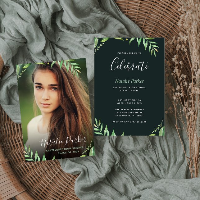 Boho Leaves Photo Graduation Invitation (Creator Uploaded)